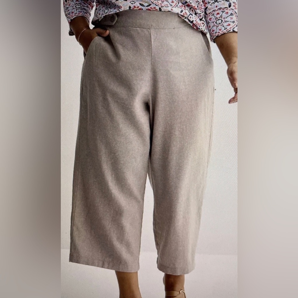 NWT Croft & Barrow Pull On Wide Leg Linen Blend Pants Cropped Tan Career Size 1X